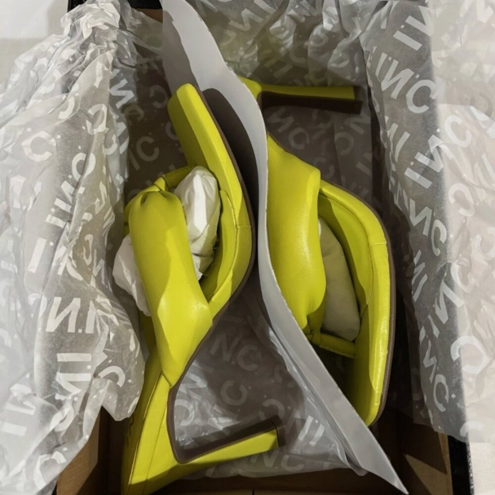 INC Lime Green Puffed Straps Faux Leather Open Toe Heels Green SZ 6.5 - Picture 7 of 7